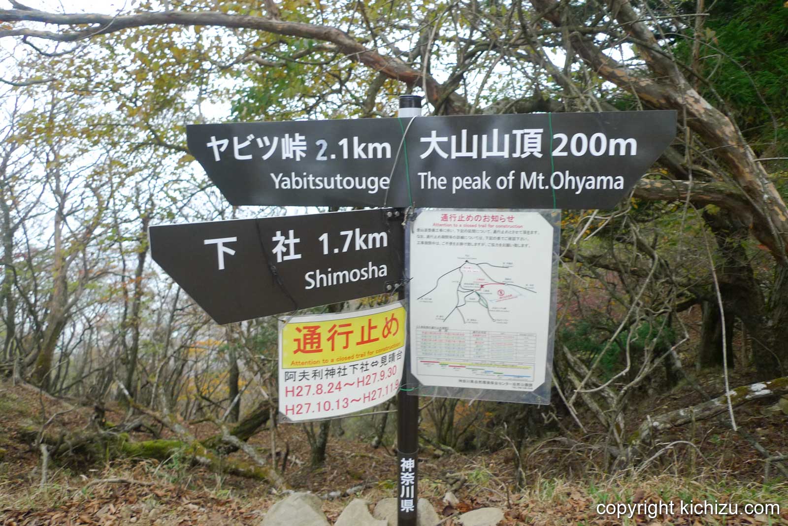 大山の標識 頂上まで200m