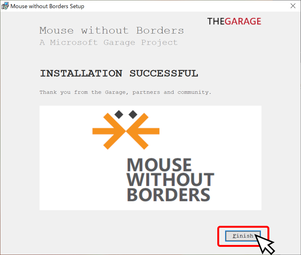 Mouse Without Bordersのインストール完了画面
