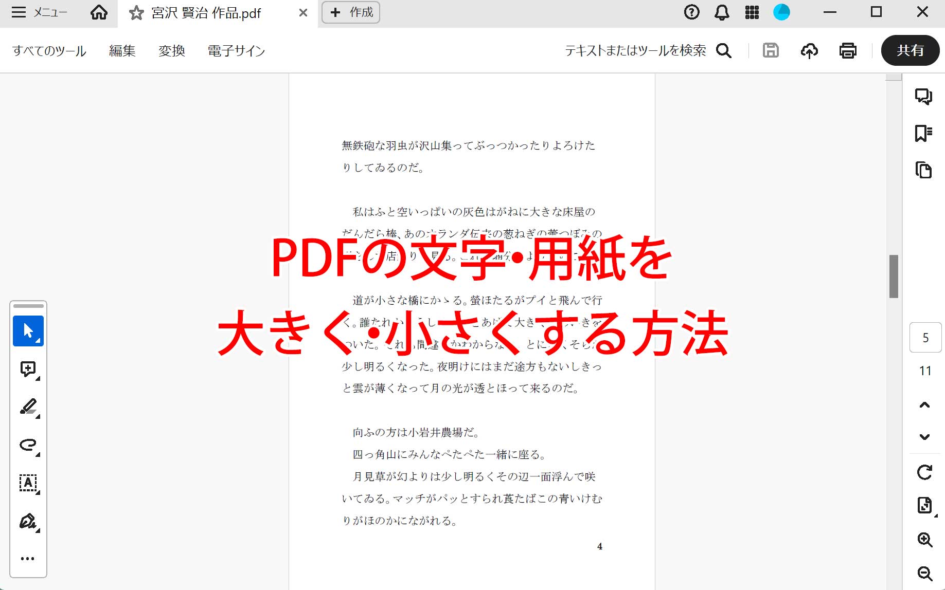 PDF の文字画面を大きくしたい