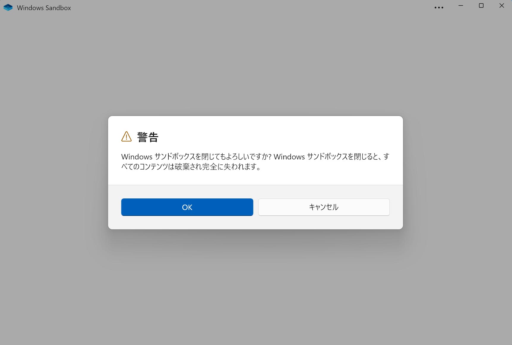 サンドボックスを終了すると日本語の設定は残るが、当然アプリなどのデータが消える