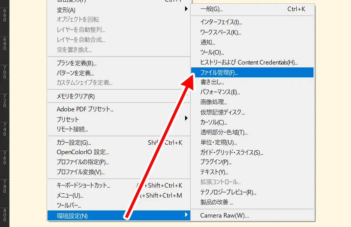 「環境設定」→「ファイル管理」を開く