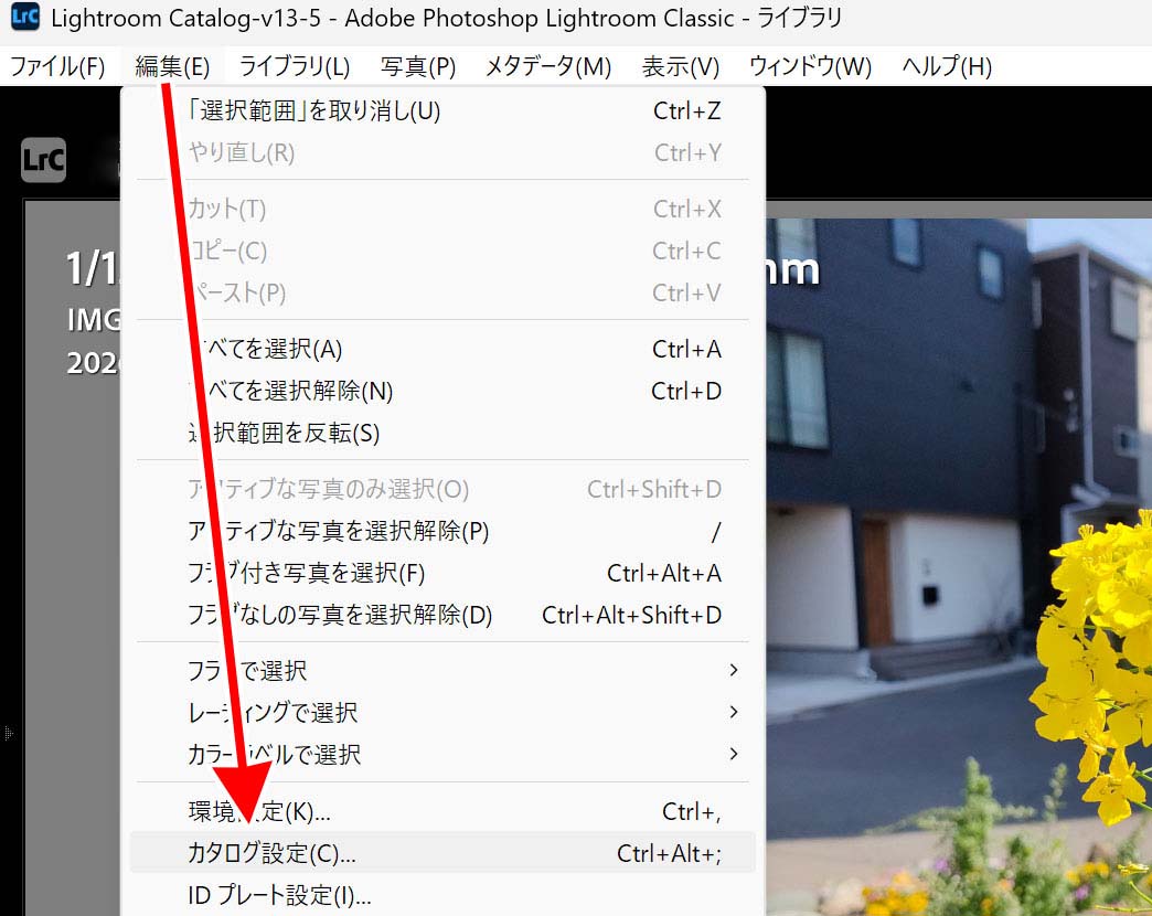 Windowsでは「編集」から「カタログ設定」