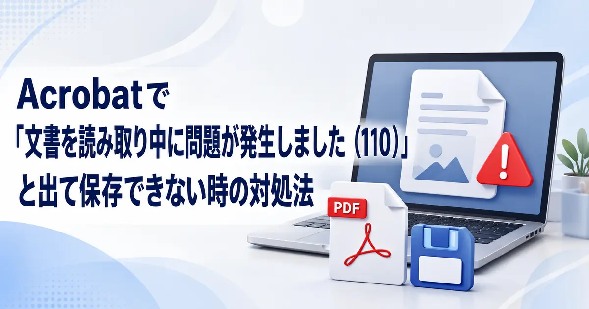 Acrobatで「文書を読み取り中に問題が発生しました（110）」と出て保存できない時の対処法