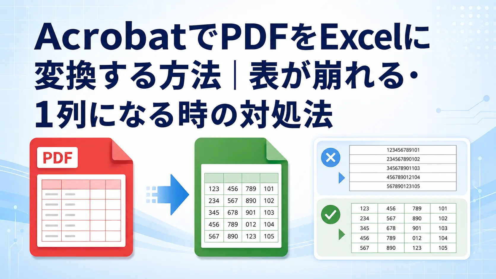 AcrobatでPDFをExcelに変換する方法|表が崩れる・1列になる時の対処法