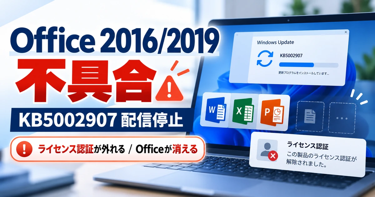 Office 2019・2016が消える・ライセンス認証が外れる不具合｜KB5002907をMicrosoftが配信停止